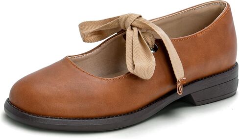Women's Mary Jane Shoes Low Block Heel Pumps Lace Up Round Closed Toe Shoes Comfortable Casual Office Work Walking in Saudi Arabia