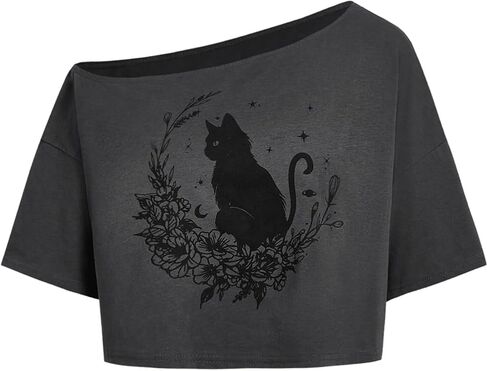 SOLY HUX Women's Off The Shoulder Crop Tops Graphic Tees Y2k Short Sleeve Loose Fit T Shirts Streetwear in Saudi Arabia