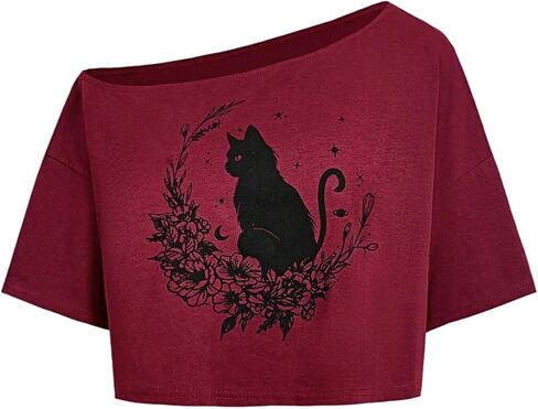 SOLY HUX Women's Off The Shoulder Crop Tops Graphic Tees Y2k Short Sleeve Loose Fit T Shirts Streetwear in Saudi Arabia
