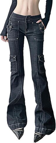 ENFUSO Punk Y2k Grunge Low Waist Emo Jeans Mall Gothic Women Black Patchwork Electro Pants Fashion Streetwear Alt Clothes in Saudi Arabia