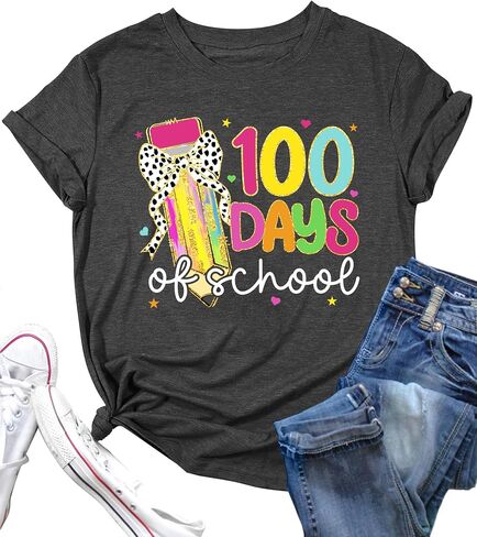 100 Days of School Shirt Teacher Shirts 100th Day of School Tshirt Teacher Graphic Tee School Days Short Sleeve Tops in Kuwait