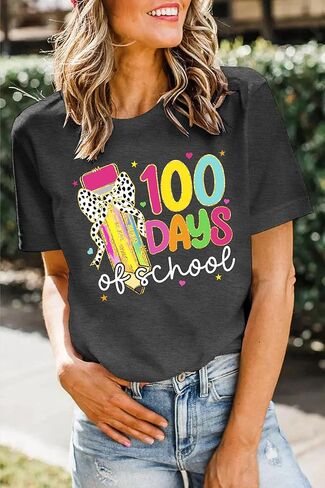 100 يوم من المدرسة قميص المعلم قمصان 100 يوم من المدرسة التي شيرت المعلم الجرافيك المحملة أيام المدرسة قصيرة الأكمام قمم in Kuwait