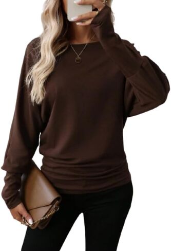 Women Solid Color Long Sleeve Minimalist Casual Top, Everyday Wear Fall Cloth for Women in Saudi Arabia