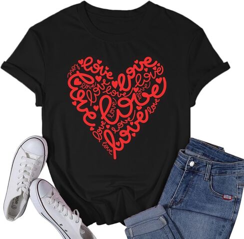 Womens Valentines Day Shirt Love Hearts Tshirt Valentine Gifts Tee Tops in Saudi Arabia