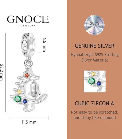 GNOCE Christmas Tree Bell Ornament Pendant Dangle Charm for Her, S925 Sterling Silver Pendant Charm for Women Wife, Valentine‘s Day, Mother’s Day Jewelry in Saudi Arabia