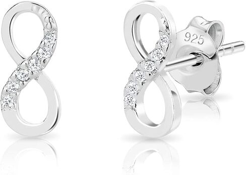 925 Sterling Silver VERY SMALL Fashion Studs Earrings - Infinity with White Cubic Zirconia CZ - Size: 4 x 9 mm in Saudi Arabia