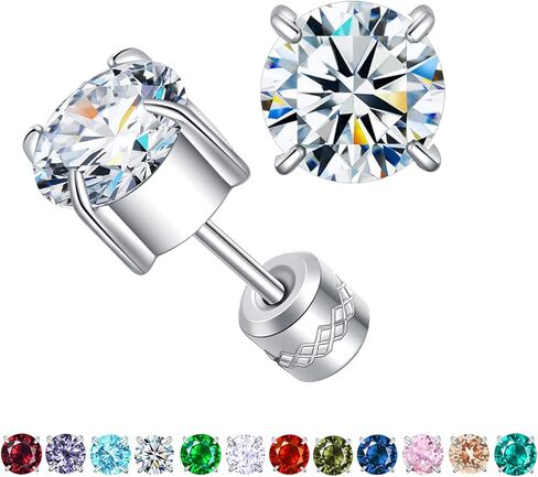 Titanium Flat Back Surgical Stainless Steel Earrings for Women Men,Birthstone Stud Earrings Hypoallergenic Double Side 5A Cubic Zirconia Studs Jewelry 6mm in Saudi Arabia