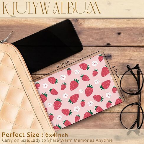 Strawberry Photo Album 4x6, Cute Strawberry Aesthetic Small Memory Photo Album Book for 18 Pockets Hold 36 Pictures, Photobook for Family Graduation Anniversary Travel Vacation in Saudi Arabia