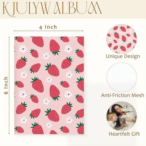 Strawberry Photo Album 4x6, Cute Strawberry Aesthetic Small Memory Photo Album Book for 18 Pockets Hold 36 Pictures, Photobook for Family Graduation Anniversary Travel Vacation in Saudi Arabia