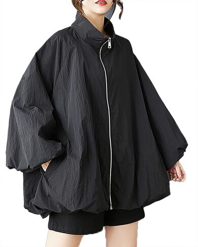 ellazhu Women's Coat Solid Zipper Up Puffed Bubble Long Sleeve Two Side Pockets Mock Neck Plus Size Casual Fashion GZ583 in Saudi Arabia