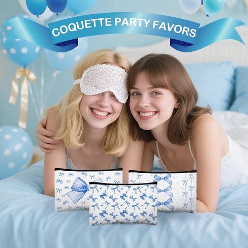 16 قطعة من حقائب مكياج على شكل فيونكة للنساء باللون الأزرق Coquette Aesthetic Preppy حقائب مستحضرات التجميل على شكل فيونكة زهرية من القماش حقائب أدوات الزينة الجمالية للسفر بسحاب لوصيفات العروس ومستلزمات حفلات الزفاف in Kuwait