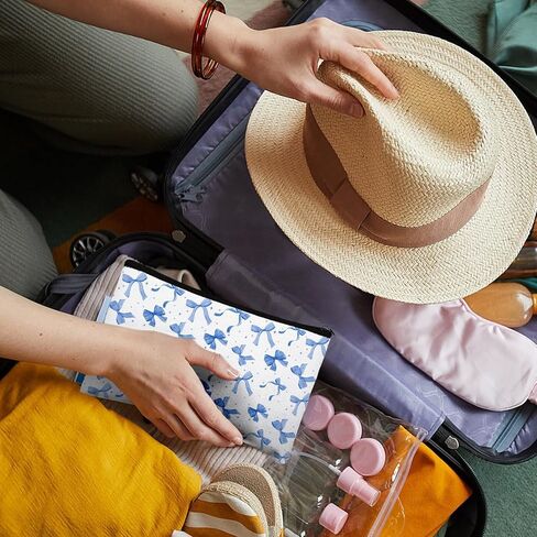 16 قطعة من حقائب مكياج على شكل فيونكة للنساء باللون الأزرق Coquette Aesthetic Preppy حقائب مستحضرات التجميل على شكل فيونكة زهرية من القماش حقائب أدوات الزينة الجمالية للسفر بسحاب لوصيفات العروس ومستلزمات حفلات الزفاف in Kuwait