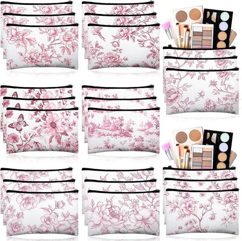 16 قطعة من حقائب مكياج على شكل فيونكة للنساء باللون الأزرق Coquette Aesthetic Preppy حقائب مستحضرات التجميل على شكل فيونكة زهرية من القماش حقائب أدوات الزينة الجمالية للسفر بسحاب لوصيفات العروس ومستلزمات حفلات الزفاف in Kuwait