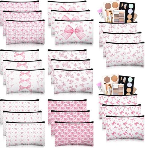 16 قطعة من حقائب مكياج على شكل فيونكة للنساء باللون الأزرق Coquette Aesthetic Preppy حقائب مستحضرات التجميل على شكل فيونكة زهرية من القماش حقائب أدوات الزينة الجمالية للسفر بسحاب لوصيفات العروس ومستلزمات حفلات الزفاف in Kuwait