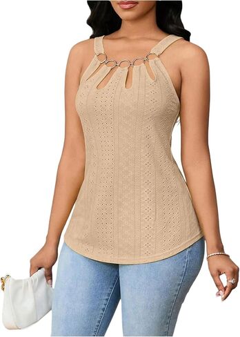 WDIRARA Women's Cut Out Sleeveless Tops Eyelet O Ring Linked Going Out Tank Top in Saudi Arabia