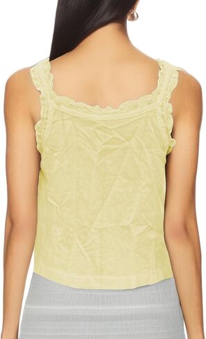Women Y2k Lace Trim Tank Top Sleeveless Sheer Lace Patchwork Ruffle Crop Top Scoop Neck Button Down Camisole in Saudi Arabia