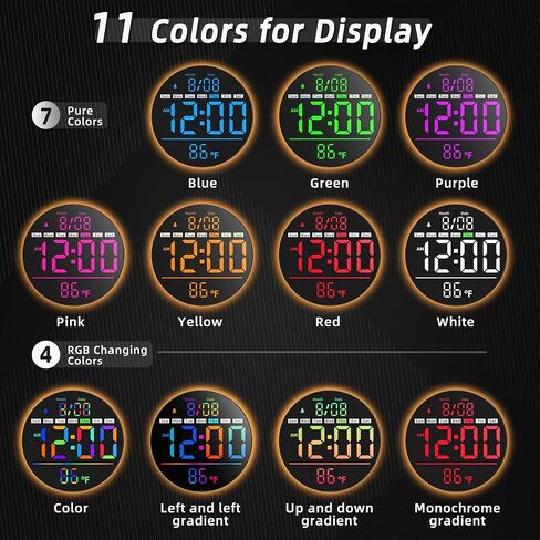 ساعة حائط رقمية من LEIKE بشاشة LED مقاس 8 بوصات، ساعة حائط مستديرة مع شاشة عرض ملونة 11 RGB، جهاز تحكم عن بعد، تعديل السطوع، التوقيت الصيفي، مؤقت، درجة الحرارة، منبه، إضاءة ليلية للفصل الدراسي، المكتب، صالة الألعاب الرياضية in Kuwait
