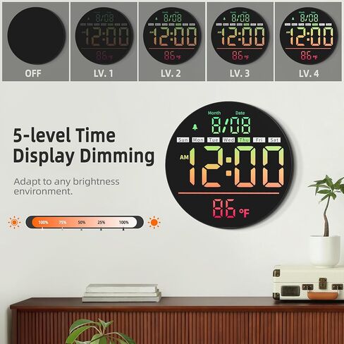 ساعة حائط رقمية من LEIKE بشاشة LED مقاس 8 بوصات، ساعة حائط مستديرة مع شاشة عرض ملونة 11 RGB، جهاز تحكم عن بعد، تعديل السطوع، التوقيت الصيفي، مؤقت، درجة الحرارة، منبه، إضاءة ليلية للفصل الدراسي، المكتب، صالة الألعاب الرياضية in Kuwait