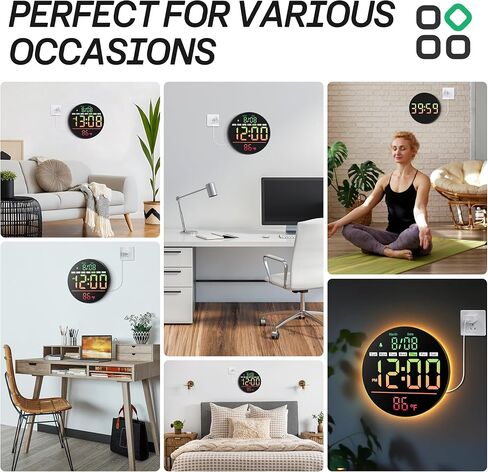 ساعة حائط رقمية من LEIKE بشاشة LED مقاس 8 بوصات، ساعة حائط مستديرة مع شاشة عرض ملونة 11 RGB، جهاز تحكم عن بعد، تعديل السطوع، التوقيت الصيفي، مؤقت، درجة الحرارة، منبه، إضاءة ليلية للفصل الدراسي، المكتب، صالة الألعاب الرياضية in Kuwait