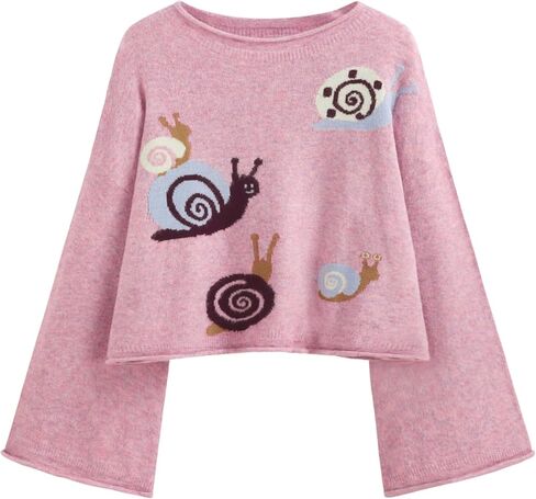 CIDER Knit Round Neckline Snail Bell Sleeve Oversized Top Curve & Plus in Saudi Arabia