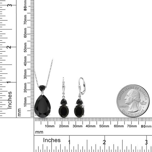Gem Stone King 15.99 Cttw Black Onyx Pendant Earrings Jewelry Set For Women | 925 Sterling Silver | Pear Shape 18X13MM | Gemstone December Birthstone | With 18 Inch Chain in Saudi Arabia