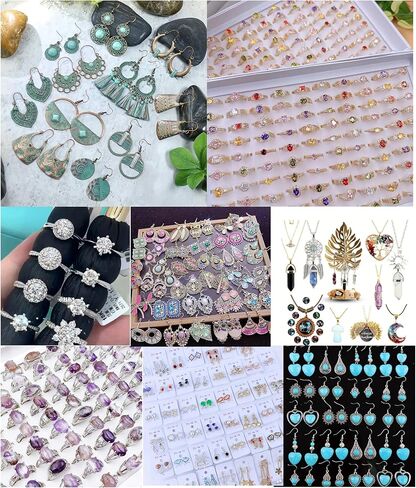 CcacHe 60PCS or Pairs Mystery Grab Bag of Mixed Jewelry, Chakra Bohemian Vintage Style and Trendy Fashion Style, Including Earrings Rings Necklaces or Bracelets, Random Picked Gift Packs MEH in Saudi Arabia