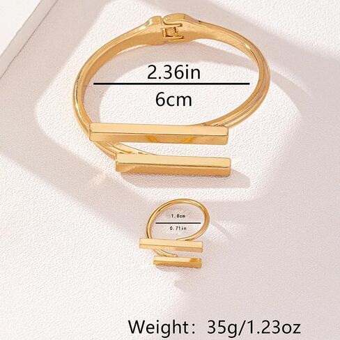 Chunky Gold Bracelet and Ring Jewelry Set,Thick Bracelets Stack Statement Rings Set Non Tarnish Chunky Bangles Jewelry Gits for Women in Saudi Arabia