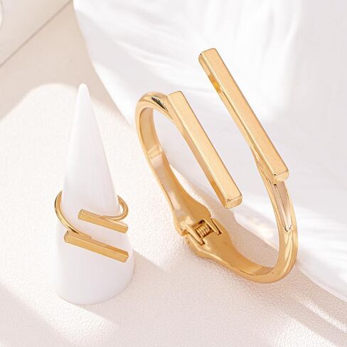 Chunky Gold Bracelet and Ring Jewelry Set,Thick Bracelets Stack Statement Rings Set Non Tarnish Chunky Bangles Jewelry Gits for Women in Saudi Arabia