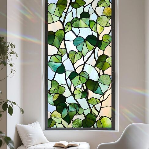 Window Privacy Film Static Cling Stained Glass Design Sun Blocking Non-Adhesive Removable Cover for Home Office 17.5x39.3 Inches in Saudi Arabia