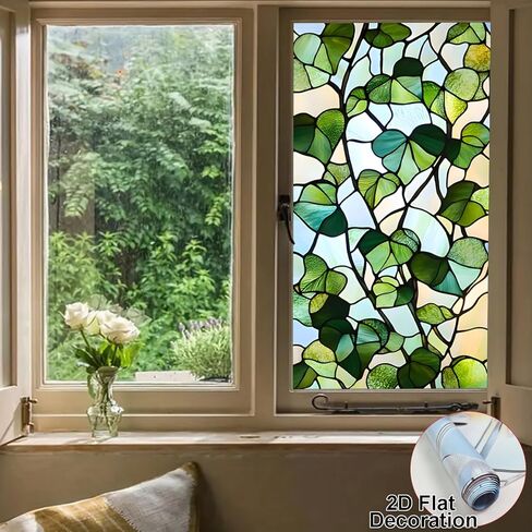 Window Privacy Film Static Cling Stained Glass Design Sun Blocking Non-Adhesive Removable Cover for Home Office 17.5x39.3 Inches in Saudi Arabia