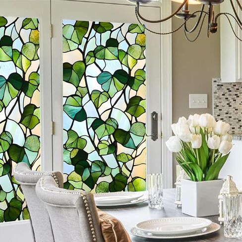 Window Privacy Film Static Cling Stained Glass Design Sun Blocking Non-Adhesive Removable Cover for Home Office 17.5x39.3 Inches in Saudi Arabia