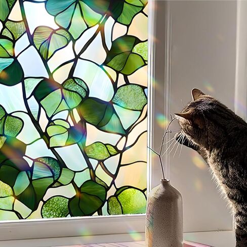 Window Privacy Film Static Cling Stained Glass Design Sun Blocking Non-Adhesive Removable Cover for Home Office 17.5x39.3 Inches in Saudi Arabia