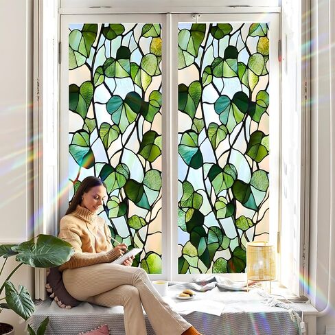 Window Privacy Film Static Cling Stained Glass Design Sun Blocking Non-Adhesive Removable Cover for Home Office 17.5x39.3 Inches in Saudi Arabia