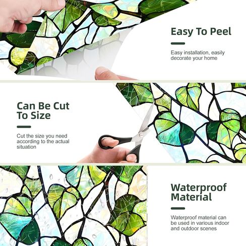 Window Privacy Film Static Cling Stained Glass Design Sun Blocking Non-Adhesive Removable Cover for Home Office 17.5x39.3 Inches in Saudi Arabia