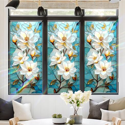 Window Privacy Film Static Cling Stained Glass Design Sun Blocking Non-Adhesive Removable Cover for Home Office 17.5x39.3 Inches in Saudi Arabia