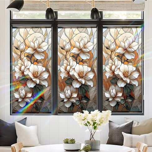 Window Privacy Film Static Cling Stained Glass Design Sun Blocking Non-Adhesive Removable Cover for Home Office 17.5x39.3 Inches in Saudi Arabia