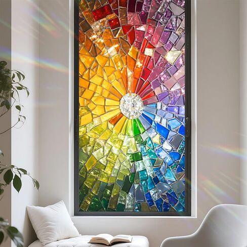 Window Privacy Film Static Cling Stained Glass Design Sun Blocking Non-Adhesive Removable Cover for Home Office 17.5x39.3 Inches in Saudi Arabia
