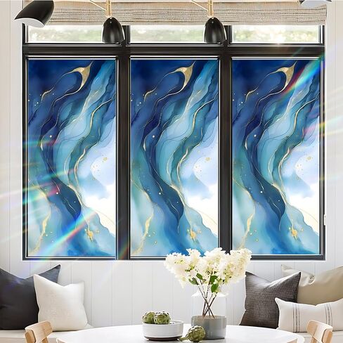 Window Privacy Film Static Cling Stained Glass Design Sun Blocking Non-Adhesive Removable Cover for Home Office 17.5x39.3 Inches in Saudi Arabia