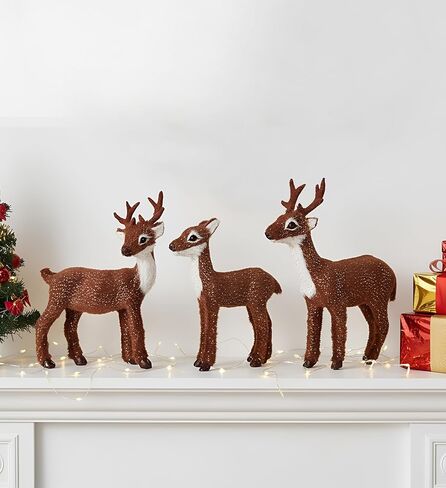 3 Pcs Christmas Reindeer Decor, Festive Holiday Decorations, Rustic Elk Ornaments, Handcrafted Tabletop Decor for Home, Office, Fireplace, Mantle (Brown) in Saudi Arabia