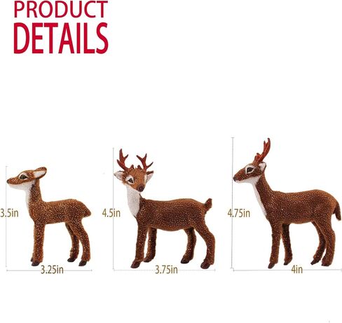 3 Pcs Christmas Reindeer Decor, Festive Holiday Decorations, Rustic Elk Ornaments, Handcrafted Tabletop Decor for Home, Office, Fireplace, Mantle (Brown) in Saudi Arabia