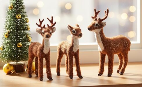 3 Pcs Christmas Reindeer Decor, Festive Holiday Decorations, Rustic Elk Ornaments, Handcrafted Tabletop Decor for Home, Office, Fireplace, Mantle (Brown) in Saudi Arabia