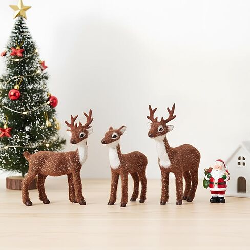 3 Pcs Christmas Reindeer Decor, Festive Holiday Decorations, Rustic Elk Ornaments, Handcrafted Tabletop Decor for Home, Office, Fireplace, Mantle (Brown) in Saudi Arabia