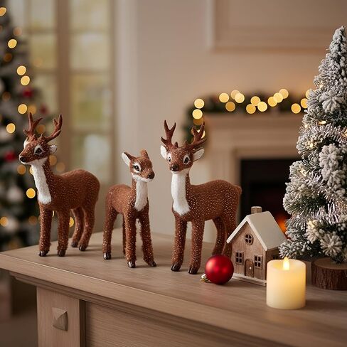3 Pcs Christmas Reindeer Decor, Festive Holiday Decorations, Rustic Elk Ornaments, Handcrafted Tabletop Decor for Home, Office, Fireplace, Mantle (Brown) in Saudi Arabia