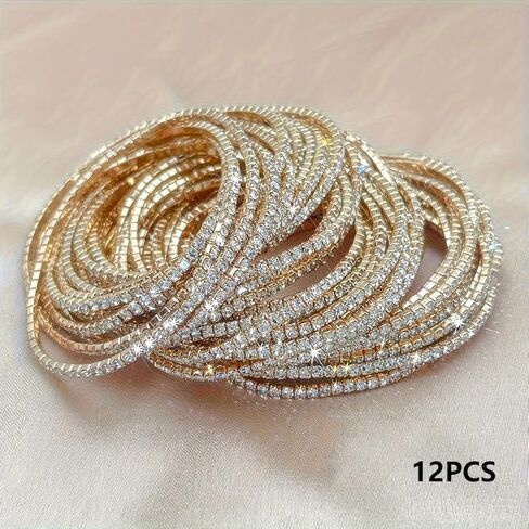 Rhinestone Bracelet Set for Women Sparkly Crystal Stretch Bracelet Wedding Party Jewelry in Saudi Arabia