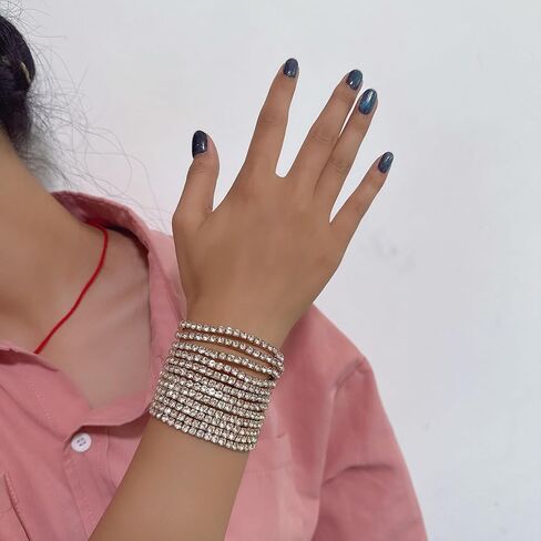 Rhinestone Bracelet Set for Women Sparkly Crystal Stretch Bracelet Wedding Party Jewelry in Saudi Arabia