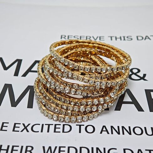 Rhinestone Bracelet Set for Women Sparkly Crystal Stretch Bracelet Wedding Party Jewelry in Saudi Arabia