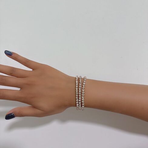 Rhinestone Bracelet Set for Women Sparkly Crystal Stretch Bracelet Wedding Party Jewelry in Saudi Arabia