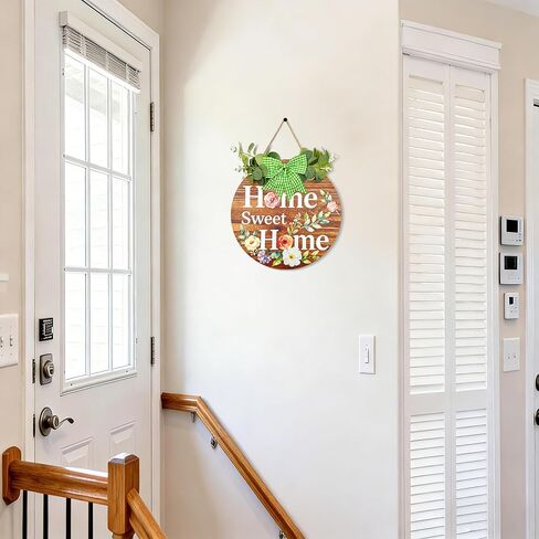 Home Sweet Home Wooden Welcome Sign for Front Door Decor Sign Hanging Home Porch Wall Decor Home Sweet Home Porch Wall Sign with Bow-Knot Wreath Gift for Entryway Porch Front Door(Brown) in Saudi Arabia