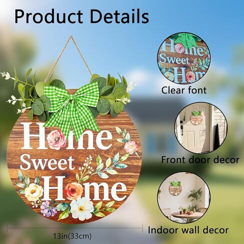 Home Sweet Home Wooden Welcome Sign for Front Door Decor Sign Hanging Home Porch Wall Decor Home Sweet Home Porch Wall Sign with Bow-Knot Wreath Gift for Entryway Porch Front Door(Brown) in Saudi Arabia