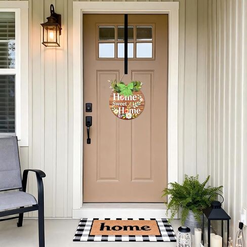 Home Sweet Home Wooden Welcome Sign for Front Door Decor Sign Hanging Home Porch Wall Decor Home Sweet Home Porch Wall Sign with Bow-Knot Wreath Gift for Entryway Porch Front Door(Brown) in Saudi Arabia